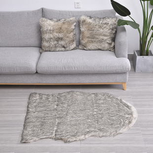 3 Piece Set Acrylic Faux Fur Glitter Carpet with 2 Matching Cushion Covers - Light Grey and Black