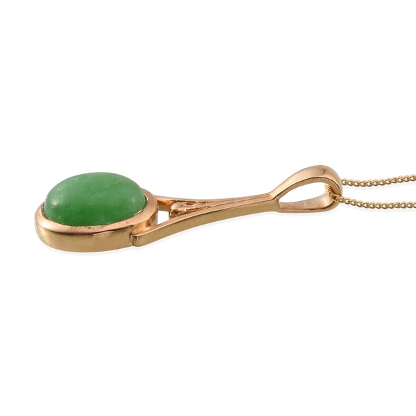 Green Jade (Ovl) Solitaire Pendant With Chain (Size 18) in 14K Gold Overlay Sterling Silver 6.750 Ct.