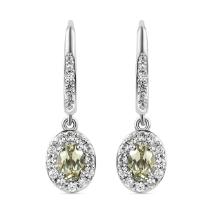 Turkizite and Natural Cambodian Zircon Dangling Earrings (with Lever Back) in Platinum Overlay Sterl