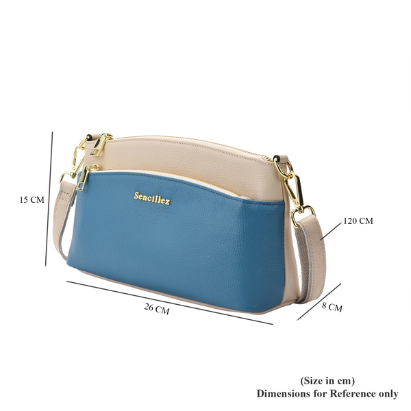 Womens Genuine Leather Crossbody Bag with Shoulder Strap (Size 26x15x8Cm) - Blue and Off White