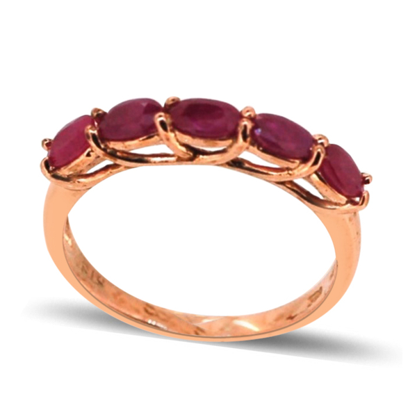 Ruby (Ovl) 5 Stone Ring in Rose Gold Overlay Sterling Silver 1.500 Ct.
