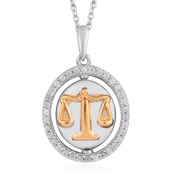 Natural Cambodian Zircon Zodiac-Libra Pendant with Chain (Size 20) in Yellow Gold and Platinum Overl