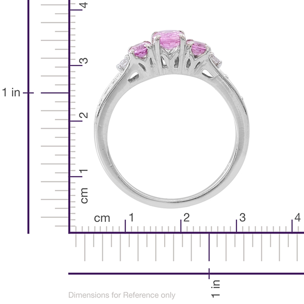 AA Pink Sapphire (Ovl 1.10 Ct), White Zircon Ring in Rhodium Plated Sterling Silver 1.250 Ct.