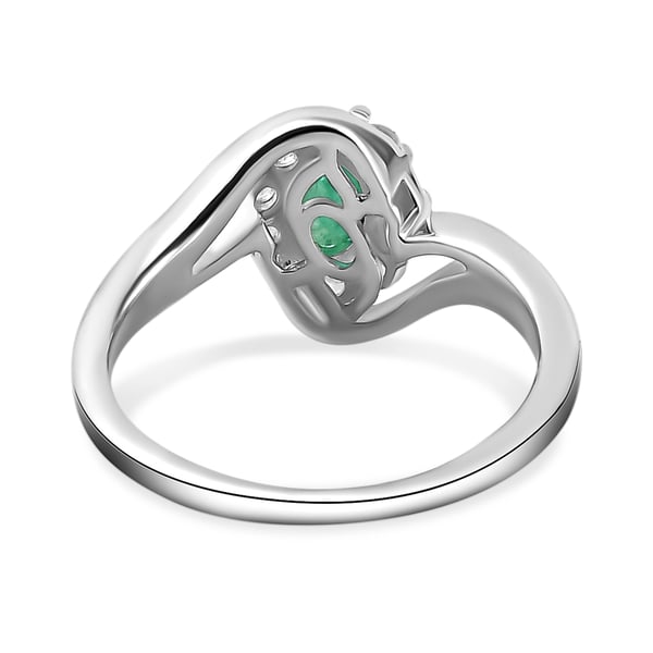Kagem Zambian Emerald and Natural Cambodian Zircon Ring in Sterling Silver