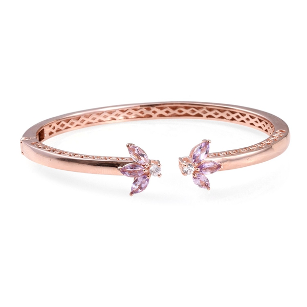 Rose De France Amethyst (Mrq), Natural Cambodian Zircon Bangle (Size 7.5) in ION Plated 18K Rose Gol