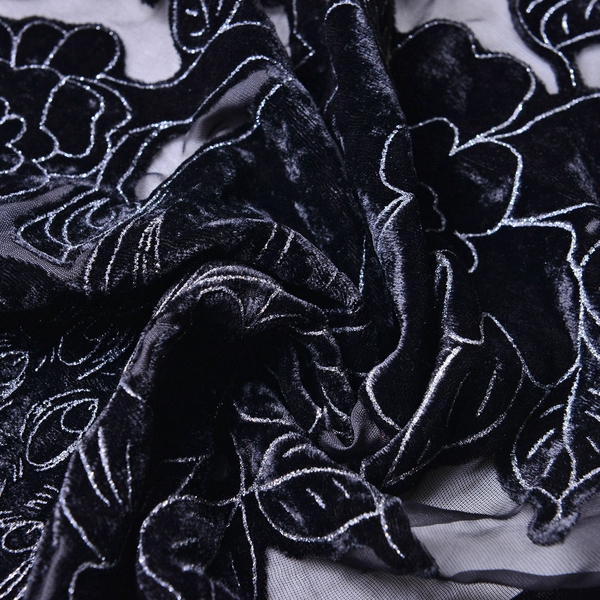 Designer Inspired - Black and Grey Colour Peacock and Floral Pattern Scarf with Tassels (Size 158X50 Cm)