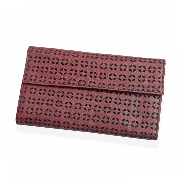 Genuine Leather Cut Work Pattern Marsala Colour Clutch Bag (Size 23x13 Cm)
