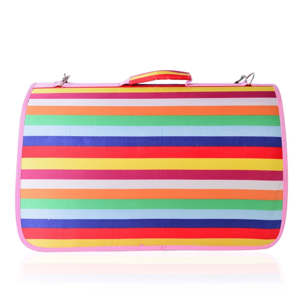 Pink, Green and Multi Colour Stripes Pattern Pet Carrier (Size 50X28x27 Cm) with Shoulder Strap