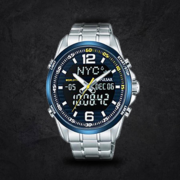 Pulsar Mens Stainless Steel Bracelet Sports 100M Watch