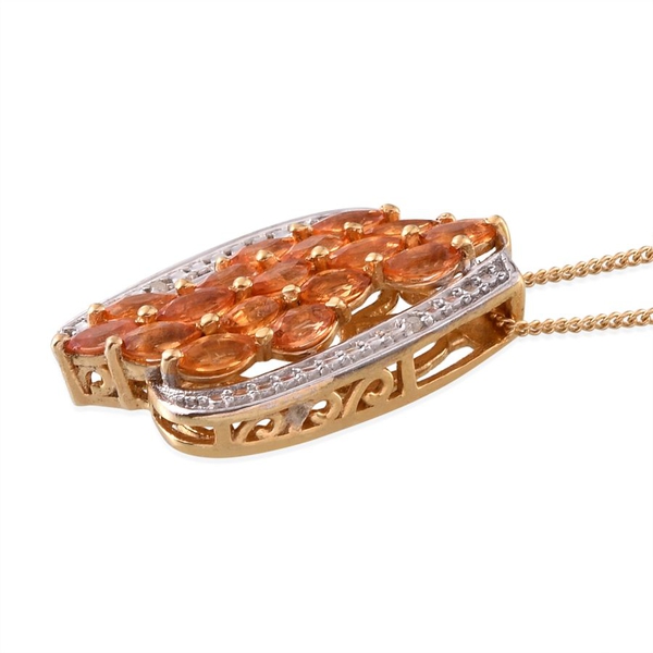 Orange Sapphire (Mrq), Diamond Pendant With Chain in 14K Gold Overlay Sterling Silver 2.010 Ct.