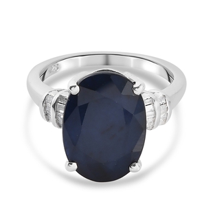 Masoala Blue Sapphire (FF) and Diamond Ring in Platinum Overlay Sterling Silver 7.20 Ct.