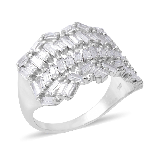 ELANZA Simulated Diamond Cluster Ring in Rhodium Plated Sterling Silver