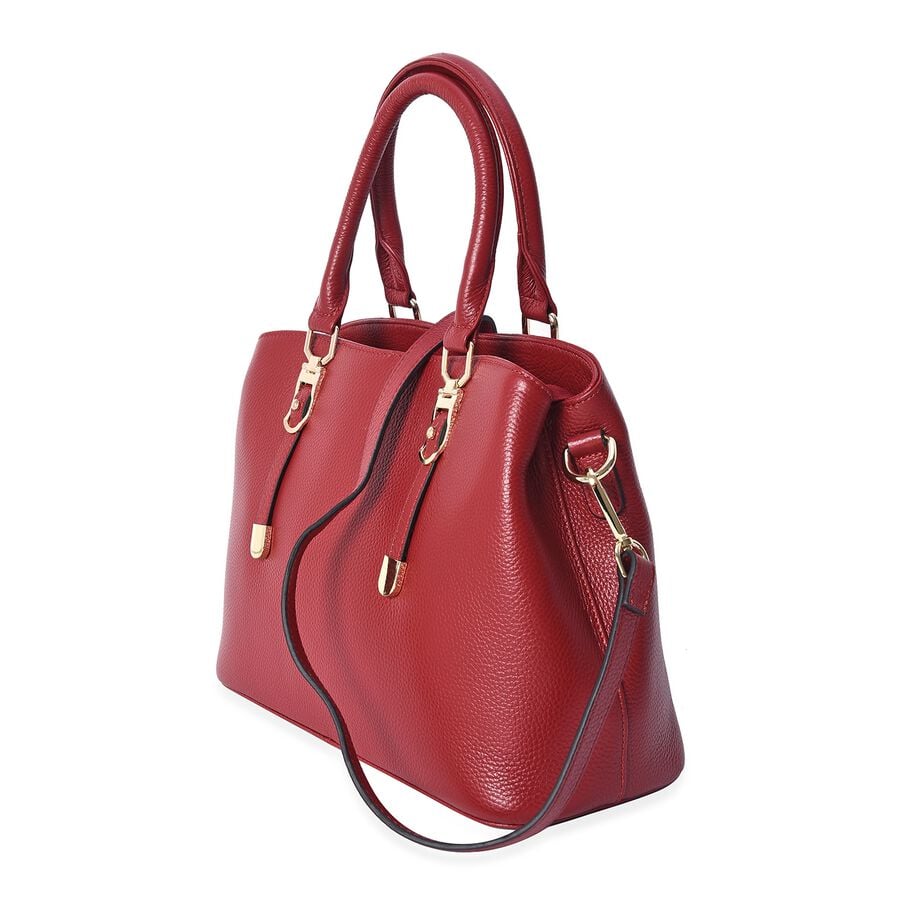 100% Genuine Leather Tote Bag with Detachable Shoulder Strap in Red ...