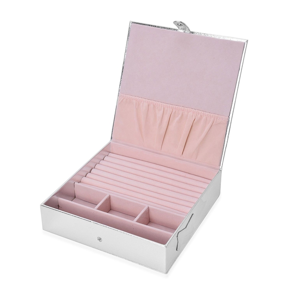 Silver Leather Look Jewellery Box with AntiTarnish Velvet Lining (Size 23x23x6 Cm)