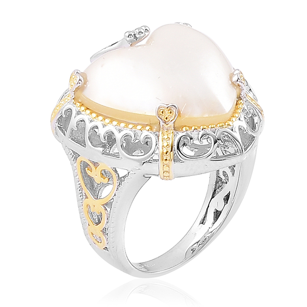 Designer Inspired Mabe White Pearl (Hrt- 17-20mm), African Ruby Ring in Rhodium Plated and Yellow Gold Overlay Sterling Silver