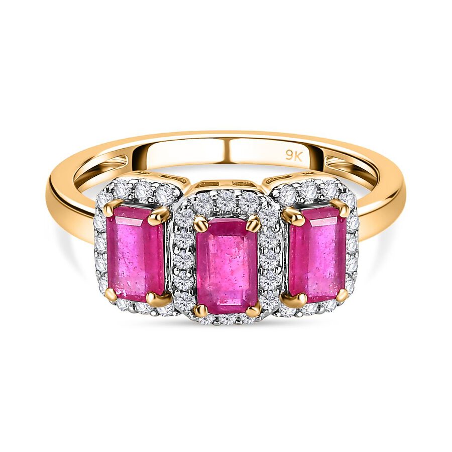9K Yellow Gold African Ruby & Moissanite Ring 1.62 Ct