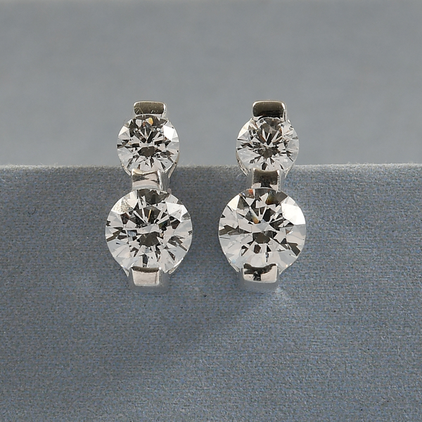 Lustro Stella Sterling Silver Earrings (with Push Back) Made with Finest CZ 1.76 Ct.