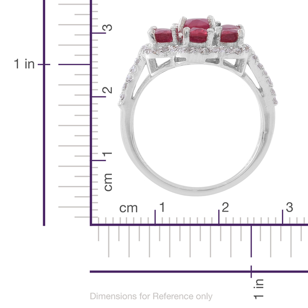 African Ruby (Ovl 1.10 Ct), White Zircon Ring in Rhodium Plated Sterling Silver 6.000 Ct.