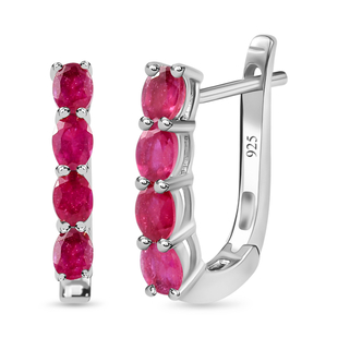 African Ruby (FF) Hoop Earrings (With Hook) in Platinum Overlay Sterling Silver 2.11 Ct.