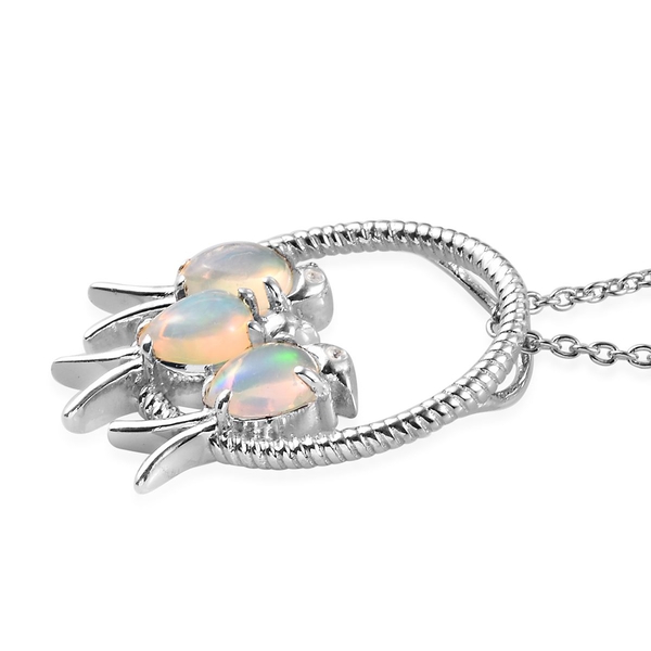Ethiopian Welo Opal (Pear), Natural Cambodian Zircon Birds and Circle Pendant with Chain (Size 18) in Platinum Overlay Sterling Silver 1.50 Ct, Silver wt 7.00 Gms.