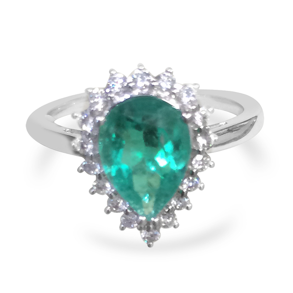 ILIANA 18K W Gold Boyaca Colombian Emerald (Pear 1.72 Ct), Diamond Ring 2.010 Ct.