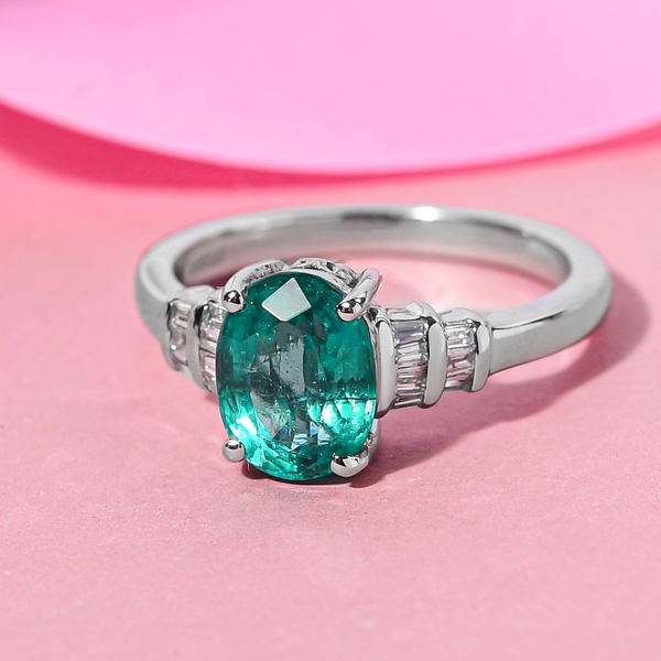 RHAPSODY 950 Platinum AAAA Kagem Zambian Emerald and Diamond (VS/E-F) Ring 2.01 Ct, Platinum Wt. 5.15 Gms