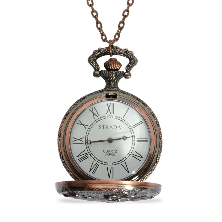 STRADA Japanese Movement Roman Number Dial ZODIAC Taurus Pocket Watch with Chain (Size 32) in Rose Tone