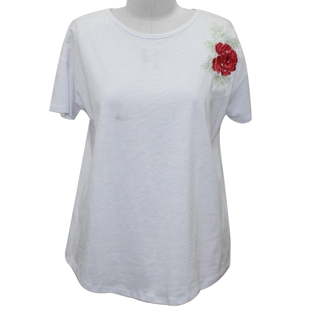 SUGARCRISP 100% Cotton Short Sleeved TShirt with Flower Detail(Size L) - Optic White