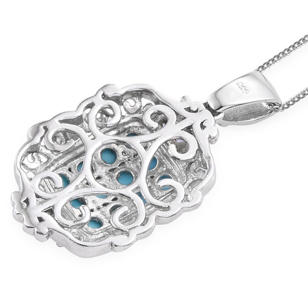 Arizona Sleeping Beauty Turquoise (Rnd), Tanzanite Pendant With Chain in Platinum Overlay Sterling Silver 1.650 Ct.