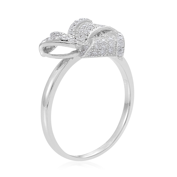 ELANZA AAA Simulated White Diamond (Rnd) Knot Ring in Rhodium Plated Sterling Silver