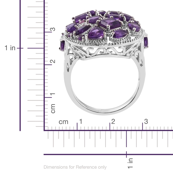 Designer Inspired - Amethyst (Sqr), Pink Sapphire Ring in Platinum Overlay Sterling Silver 7.000 Ct. Silver wt 9.01 Gms.