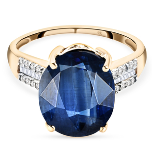 Collectors Dream - 9K Yellow Gold AAAA Kashmir Kyanite and Diamond Ring 6.18 Ct.
