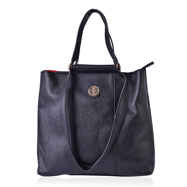 Black Colour Tote Bag with Shoulder Strap (Size 33x30.5x13.5 CM)