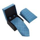 3 Piece Set - Tie, Cufflink, Pocket Square in a Gift Box -  Teal (Size Tie: 150x8 cm; Pocket Square: