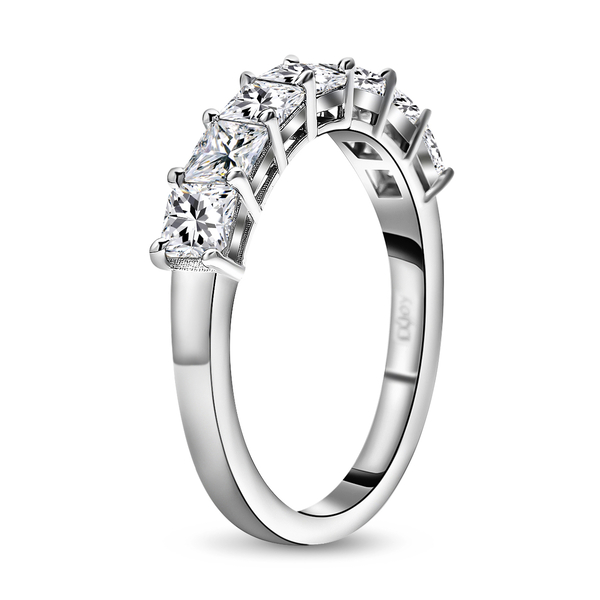 Moissanite (Asscher Cut) Ring in Rhodium Overlay Sterling Silver 1.65 Ct.