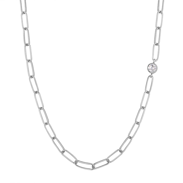 Moissanite Paperclip Necklace (Size - 18) With Lobster Clasp in Sterling Silver