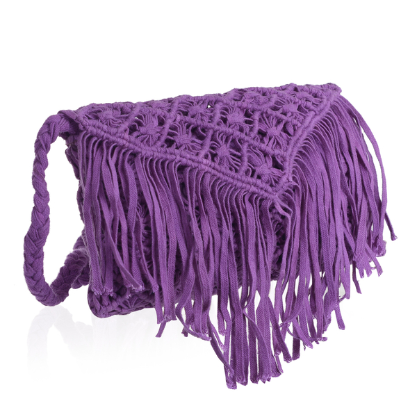 Purple Full Fringes Crossbody Bag (Size 22x14 Cm)
