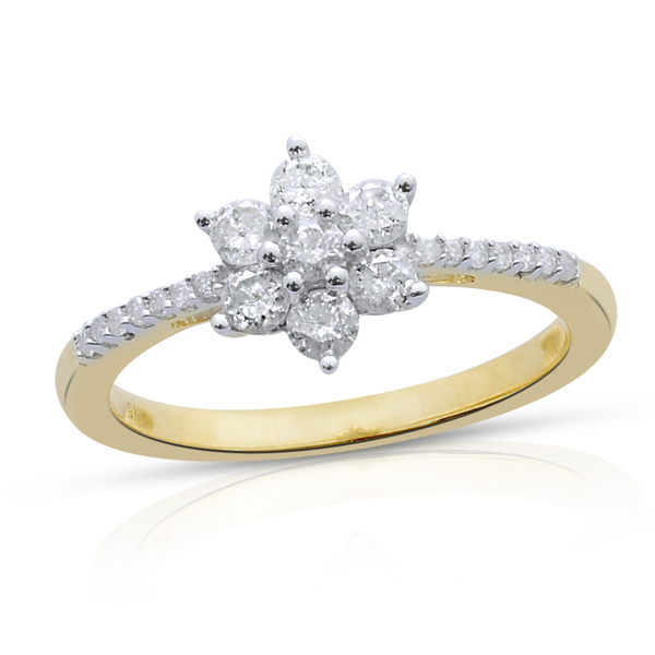 9K Yellow Gold SGL Certified Diamond (Rnd) (I3/G-H) Floral Ring 0.505 Ct.