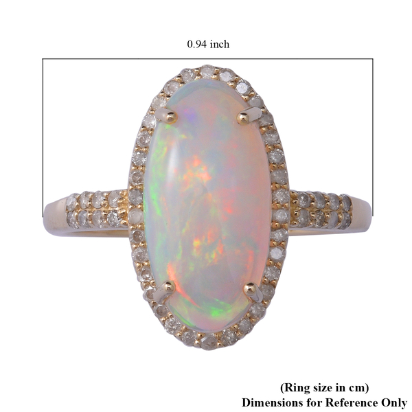 9K Yellow Gold Ethiopian Welo Opal and Diamond Ring 3.45 Ct.
