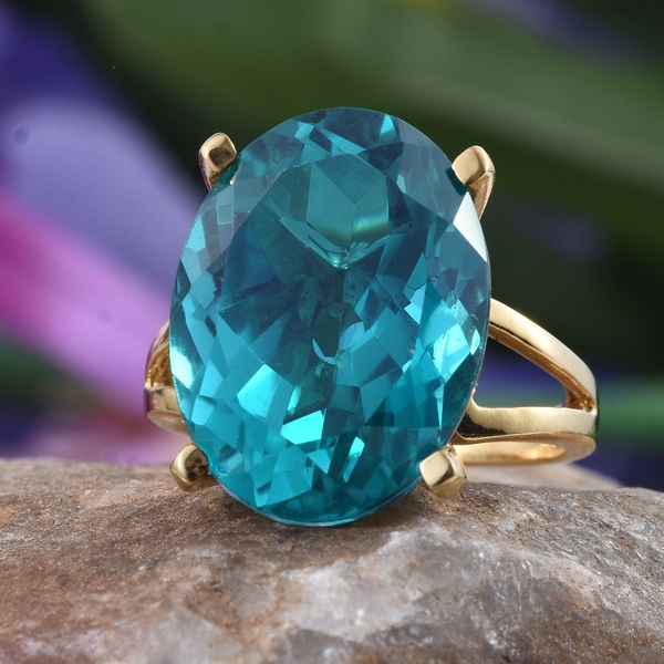 Capri Blue Quartz (Ovl) Ring in 14K Gold Overlay Sterling Silver 18.000 Ct.