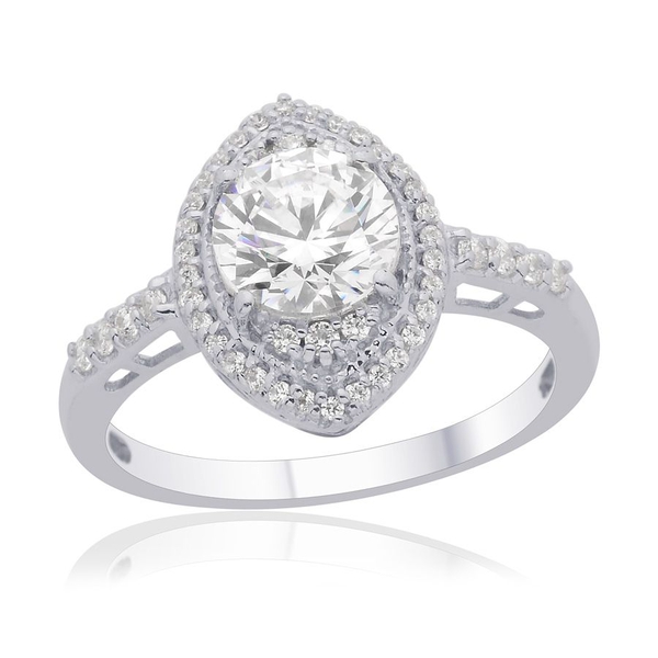 Lustro Stella - Platinum Overlay Sterling Silver (Rnd) Ring Made with Finest CZ 2.482 Ct.