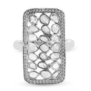 Artisan Crafted Polki Diamond Ring in Rhodium Overlay Sterling Silver 1.05 Ct.