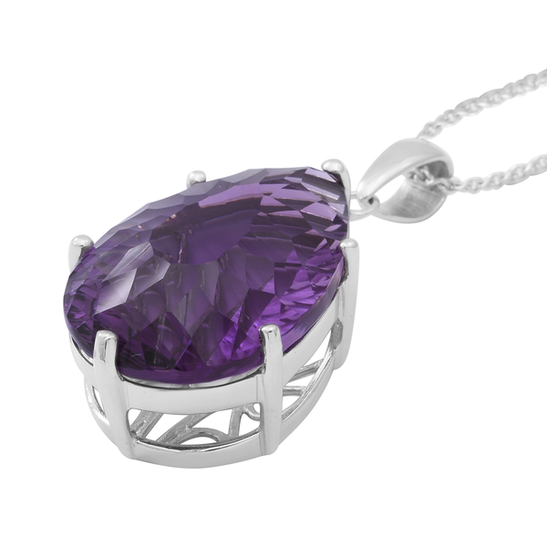 Lusaka Amethyst Pendant With Chain (Size 18) in Rhodium Overlay Sterling Silver 40.00 Ct, Silver Wt. 7.85 Gms