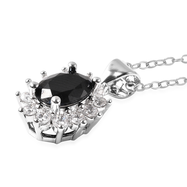 3 Piece Set - Boi Ploi Black Spinel and Simulated Diamond Sunburst Theme Ring, Stud Earrings (with Push Back) and Pendant with Chain (Size 20 with 2 inch Extender) in Silver Tone
