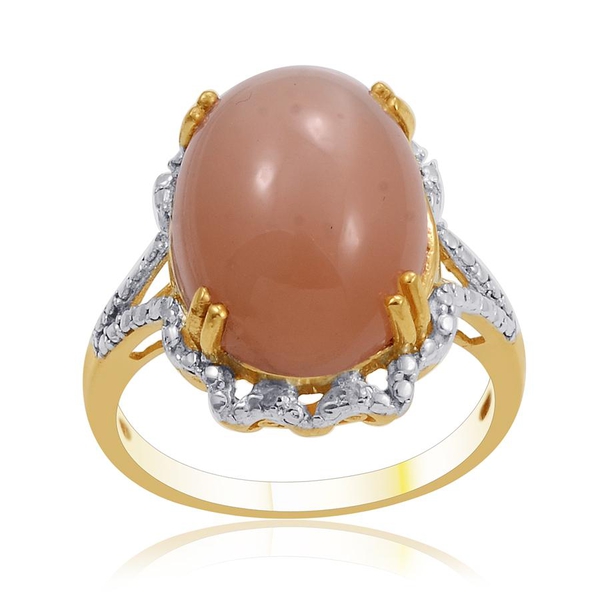 Mitiyagoda Peach Moonstone (Ovl 9.25 Ct), Diamond Ring in 14K Gold Overlay Sterling Silver 9.290 Ct.