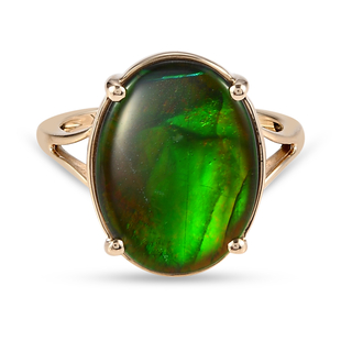 9K Yellow Gold AA Canadian Ammolite (OV16x12) Solitaire Ring 5.10 Ct