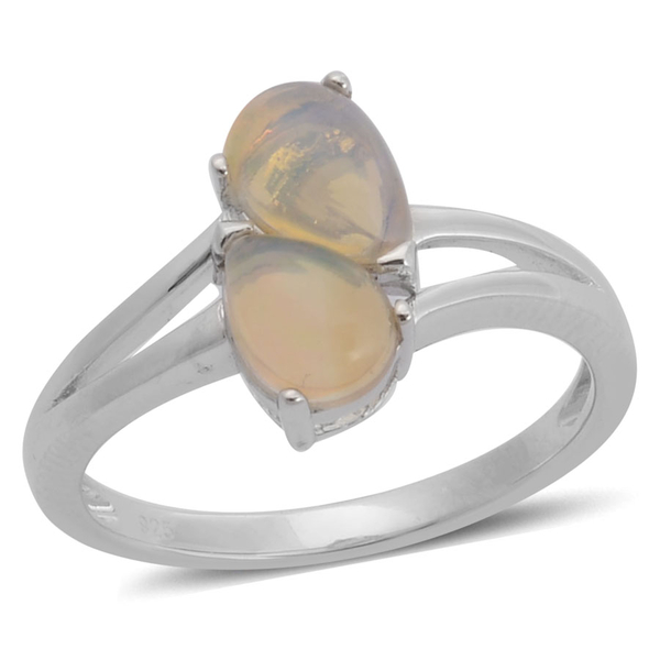 Ethiopian Welo Opal (Pear) Crossover Ring in Rhodium Plated Sterling Silver 0.900 Ct.