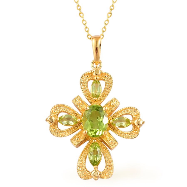 AA Hebei Peridot (Ovl 1.25 Ct) Cross Pendant With Chain in Yellow Gold Overlay Sterling Silver 1.900
