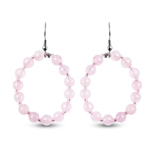 Rose Quartz and Simulated Rose Quartz Fish Hook  Earrings in Stainless Steel  48.50 Ct.