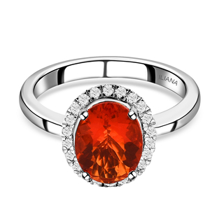 ILIANA 1.30 Ct AAA Jalisco Fire Opal and Diamond Halo Ring in 18K White Gold 3.28 Grams SI GH